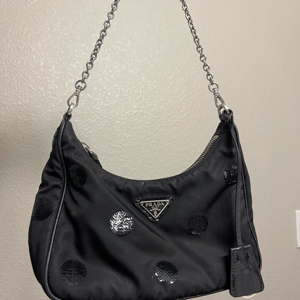 Prada Re-edition 2005  Black and Silver Nylon Shoulder Bag